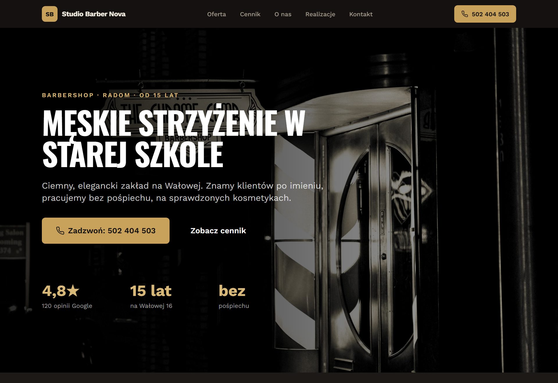 Strona barbershopu wygenerowana przez AI