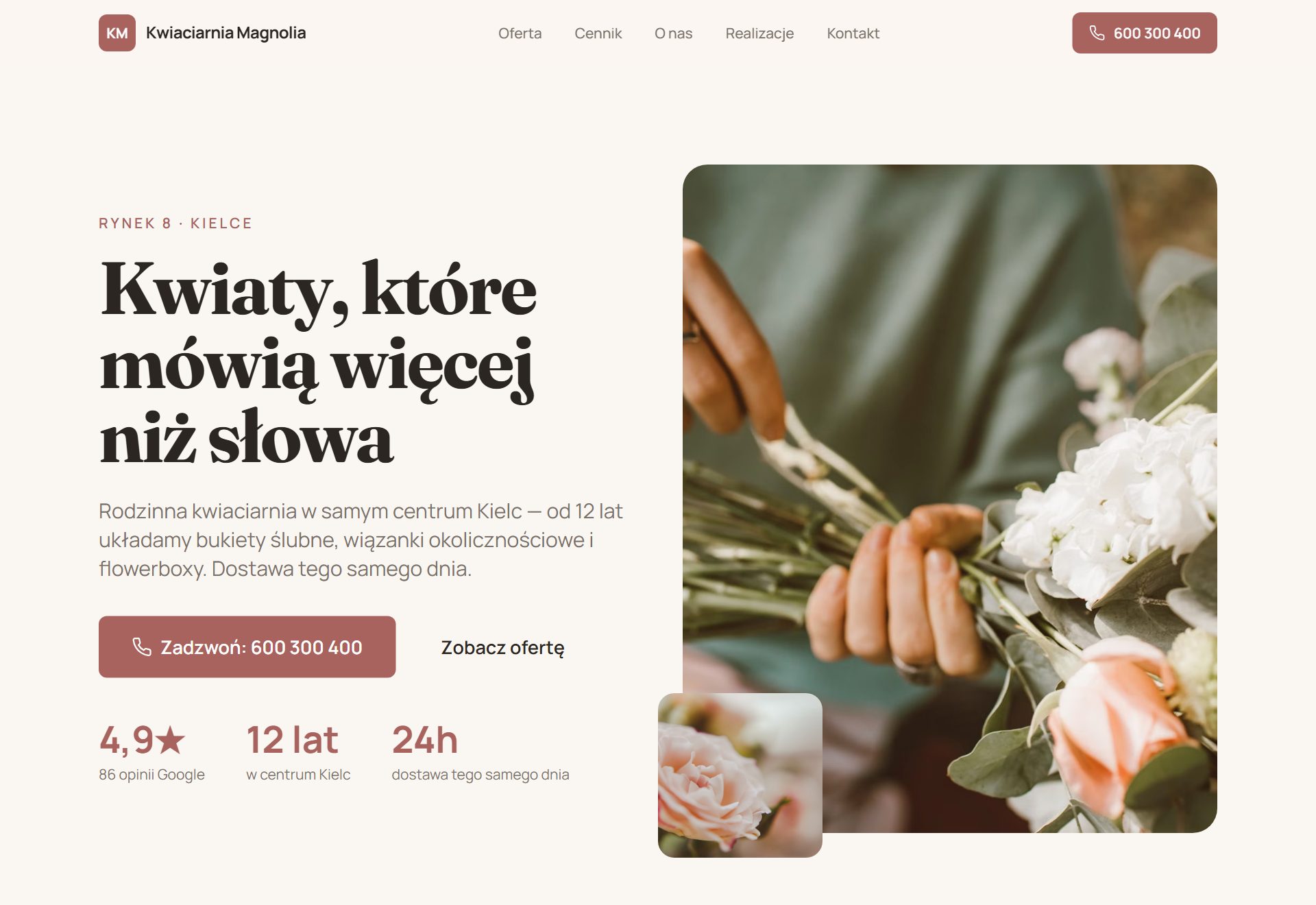 Strona kwiaciarni wygenerowana przez AI