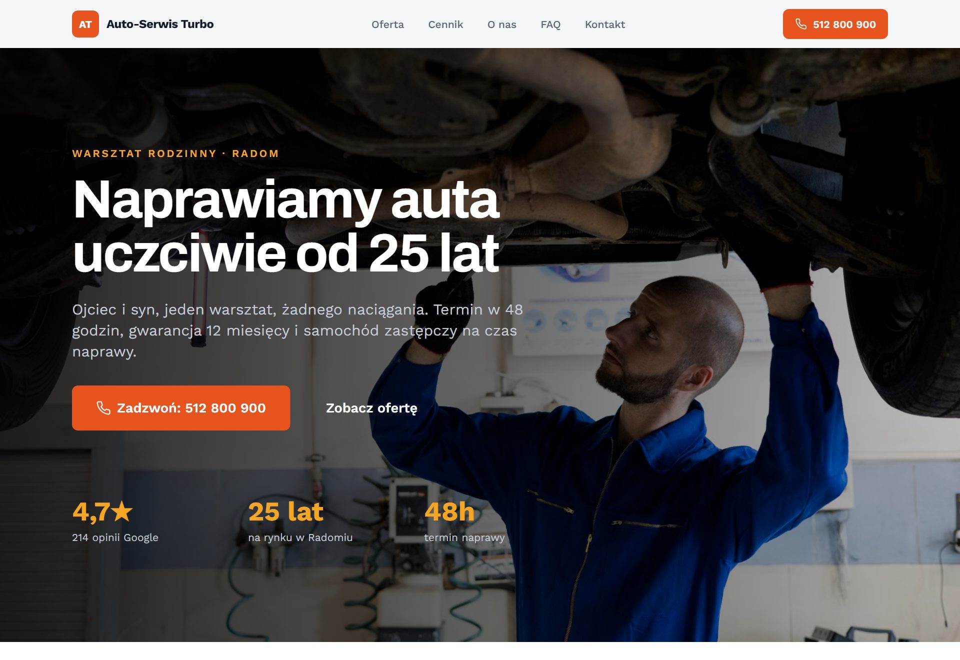 Strona warsztatu samochodowego wygenerowana przez AI